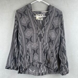 TNA Aritzia Baja Hoodie Cotton Jacquard Geometric Tribal Pullover Grey Black XS